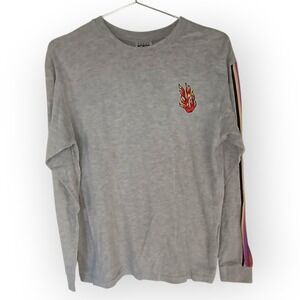 Teddy Fresh Grey Flame Logo Long Sleeve T-Shirt Size‎ S Rainbow Stripe Sleeve